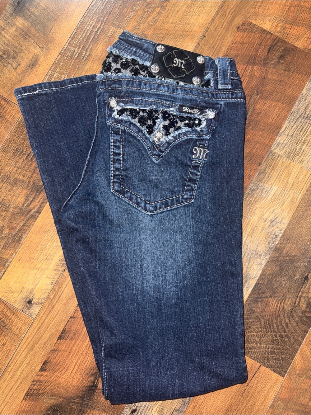 Miss Me Dark Blue Embellished Boot Cut Jeans